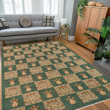 handmade Transitional Kafkaz Chobi Ziegler Green Lt. Tan Hand Knotted RECTANGLE 100% WOOL area rug 9 x 12